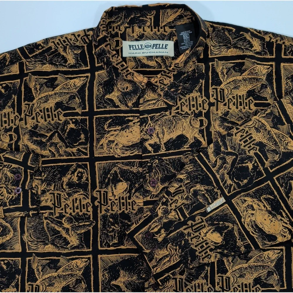 Vintage Pelle Pelle Marc Buchanan Long Sleeve Shirt 2XL All Over Zodiac Print
